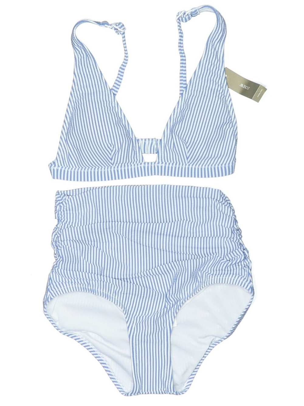J. Crew Blue and White Striped Bikini with Solid White Lining